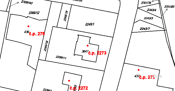 Rožnov pod Radhoštěm 2273 na parcele st. 3647 v KÚ Rožnov pod Radhoštěm, Katastrální mapa