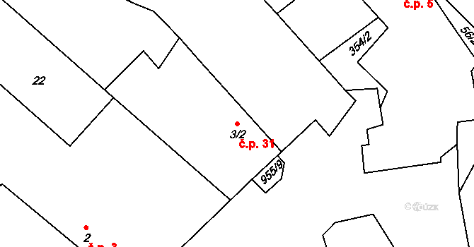 Bežerovice 31, Sudoměřice u Bechyně na parcele st. 3/2 v KÚ Bežerovice, Katastrální mapa