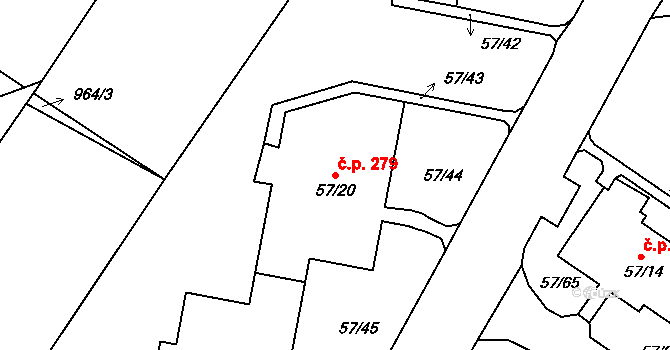 Všebořice 279, Ústí nad Labem na parcele st. 57/20 v KÚ Všebořice, Katastrální mapa