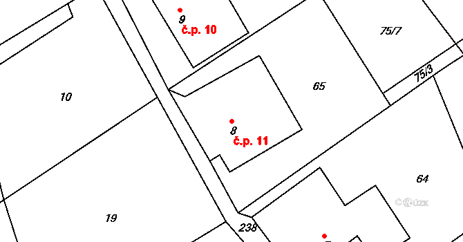Javorníček 11, Libecina na parcele st. 8 v KÚ Javorníček, Katastrální mapa