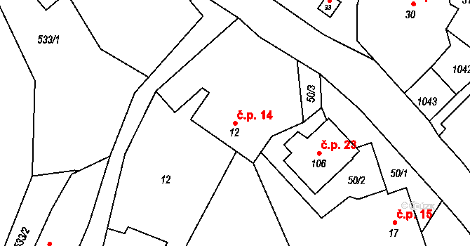 Čeňovice 14, Teplýšovice na parcele st. 12 v KÚ Čeňovice, Katastrální mapa