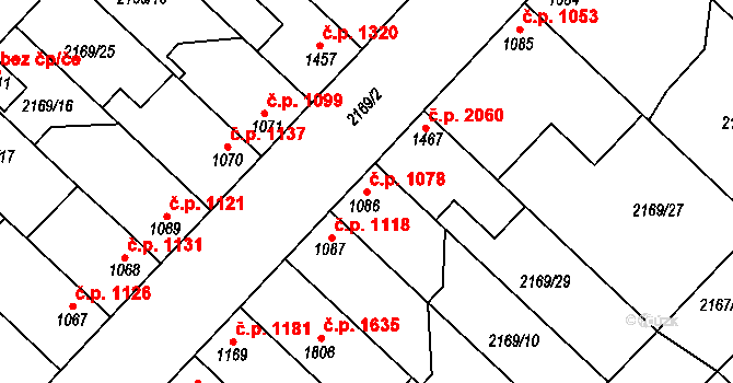 Lysá nad Labem 1078 na parcele st. 1086 v KÚ Lysá nad Labem, Katastrální mapa