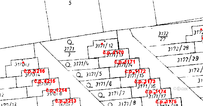 Poděbrady III 1170, Poděbrady na parcele st. 3171/12 v KÚ Poděbrady, Katastrální mapa