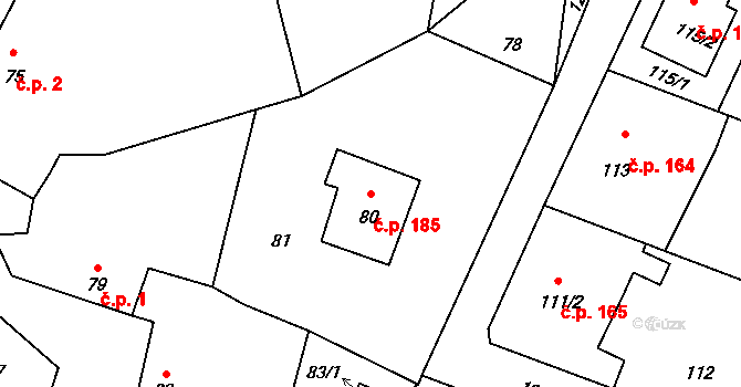 Šebrov 185, Šebrov-Kateřina na parcele st. 80 v KÚ Šebrov, Katastrální mapa