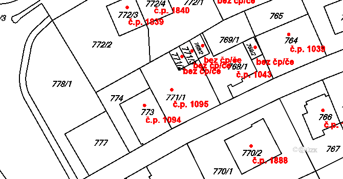 Trnovany 1095, Teplice na parcele st. 771/1 v KÚ Teplice-Trnovany, Katastrální mapa