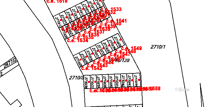 Teplice 1546 na parcele st. 2710/32 v KÚ Teplice, Katastrální mapa