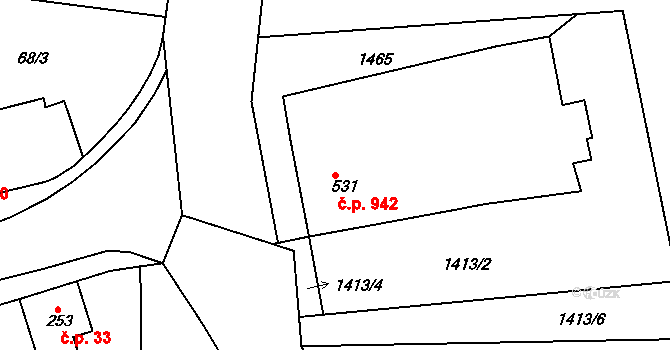 Litovel 942 na parcele st. 531 v KÚ Litovel, Katastrální mapa