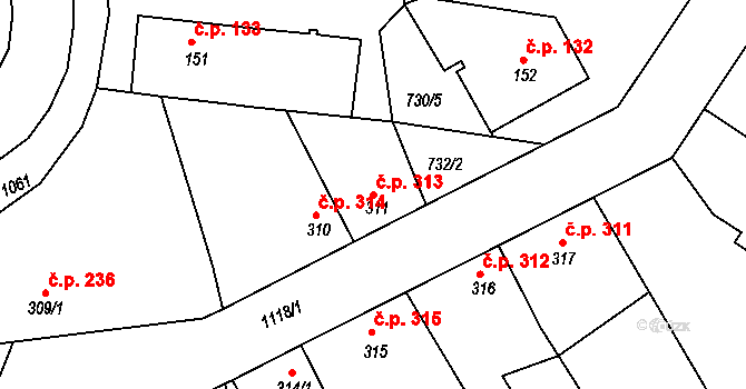 Staňkov II 313, Staňkov na parcele st. 311 v KÚ Staňkov-ves, Katastrální mapa