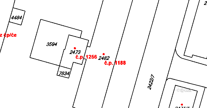Cheb 1188 na parcele st. 2482 v KÚ Cheb, Katastrální mapa