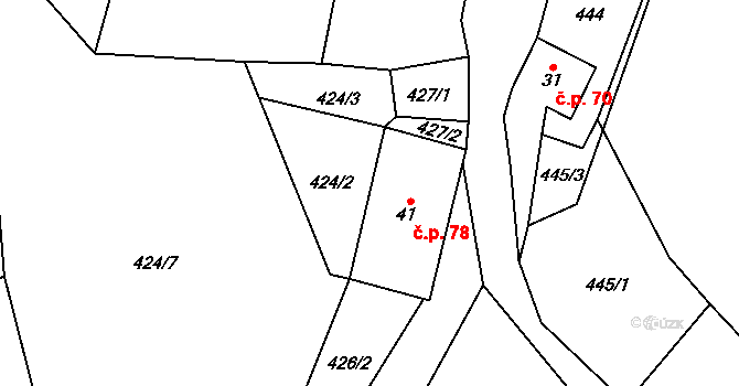 Palvinov 78, Hartmanice na parcele st. 41 v KÚ Štěpanice, Katastrální mapa