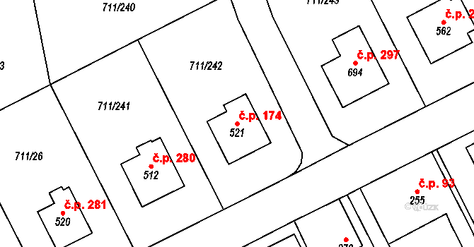 Daliměřice 174, Turnov na parcele st. 521 v KÚ Daliměřice, Katastrální mapa