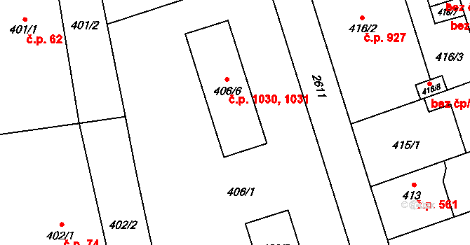 Radotín 1030,1031, Praha na parcele st. 406/6 v KÚ Radotín, Katastrální mapa