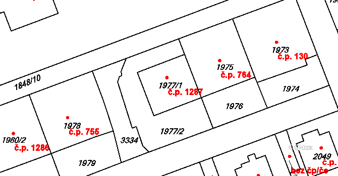 Michle 1287, Praha na parcele st. 1977/1 v KÚ Michle, Katastrální mapa