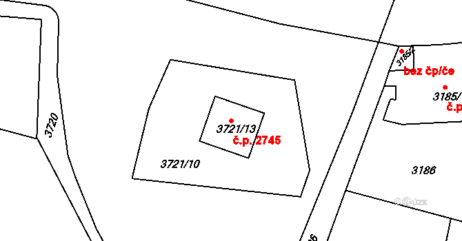 Smíchov 2745, Praha na parcele st. 3721/13 v KÚ Smíchov, Katastrální mapa