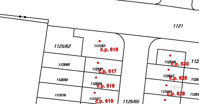 Čimice 616, Praha na parcele st. 1125/63 v KÚ Čimice, Katastrální mapa