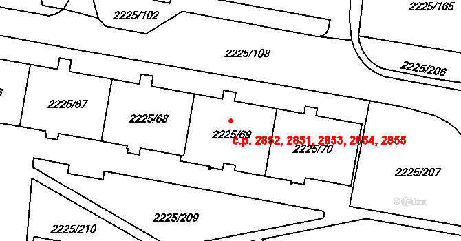 Záběhlice 2851,2852,2853,2854,, Praha na parcele st. 2225/69 v KÚ Záběhlice, Katastrální mapa