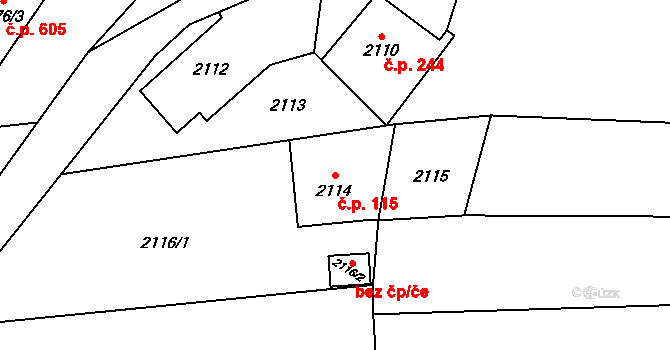 Louky 115, Karviná na parcele st. 2114 v KÚ Louky nad Olší, Katastrální mapa