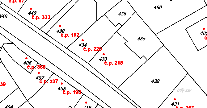 Týnec nad Labem 218 na parcele st. 433 v KÚ Týnec nad Labem, Katastrální mapa