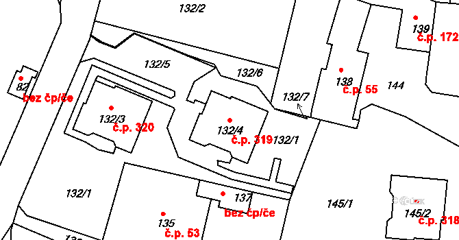 Velké Březno 319 na parcele st. 132/4 v KÚ Velké Březno, Katastrální mapa