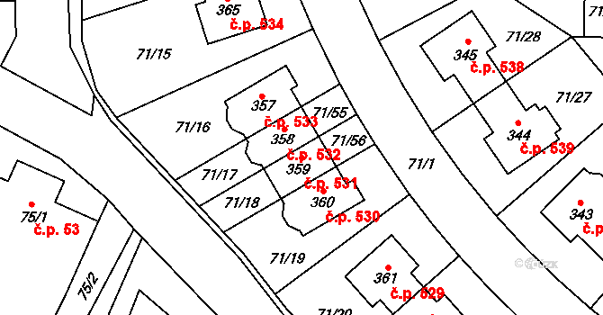 Bašť 531 na parcele st. 359 v KÚ Bašť, Katastrální mapa