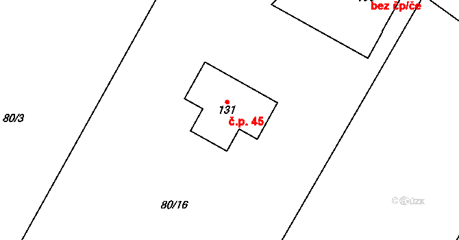 Týniště 45, Malešov na parcele st. 131 v KÚ Týniště u Malešova, Katastrální mapa