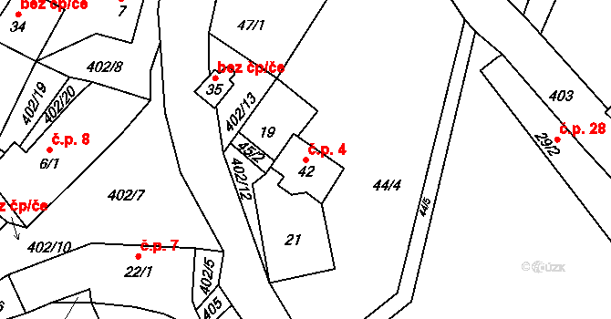 Třebutičky 4, Polepy na parcele st. 42 v KÚ Třebutičky, Katastrální mapa