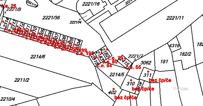 Kyjov 80 na parcele st. 2183 v KÚ Kyjov, Katastrální mapa