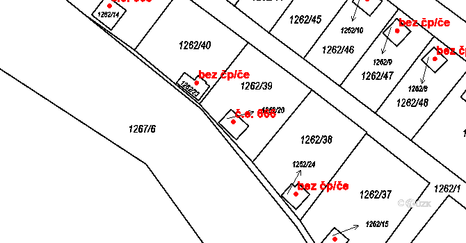 Lutyně 666, Orlová na parcele st. 1262/20 v KÚ Horní Lutyně, Katastrální mapa