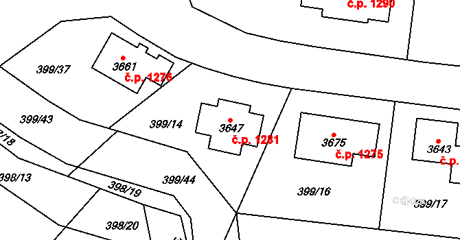 Sušice II 1281, Sušice na parcele st. 3647 v KÚ Sušice nad Otavou, Katastrální mapa