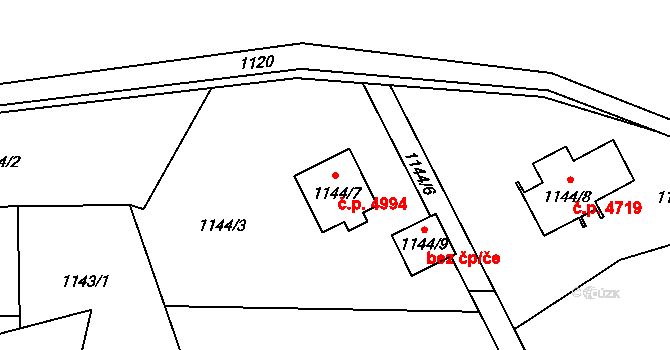 Proseč nad Nisou 4994, Jablonec nad Nisou na parcele st. 1144/7 v KÚ Proseč nad Nisou, Katastrální mapa