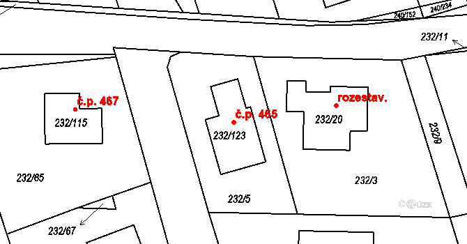 Boršov nad Vltavou 465 na parcele st. 232/123 v KÚ Boršov nad Vltavou, Katastrální mapa
