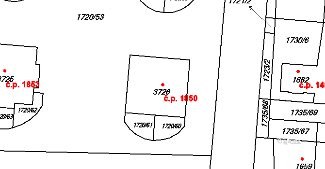 Slaný 1850 na parcele st. 3726 v KÚ Slaný, Katastrální mapa