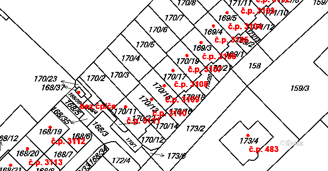 Milovice 3109 na parcele st. 170/15 v KÚ Milovice nad Labem, Katastrální mapa