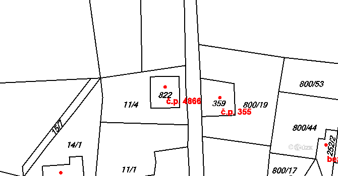 Kokonín 4866, Jablonec nad Nisou na parcele st. 822 v KÚ Kokonín, Katastrální mapa