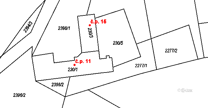 Chaloupky 15, Nový Rychnov na parcele st. 230/3 v KÚ Nový Rychnov, Katastrální mapa