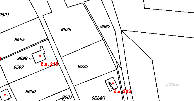 Vsetín 202 na parcele st. 9625 v KÚ Vsetín, Katastrální mapa