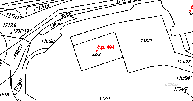 Skalná 484 na parcele st. 32/2 v KÚ Skalná, Katastrální mapa