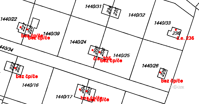 Želenice 38015676 na parcele st. 206 v KÚ Želenice u Mostu, Katastrální mapa