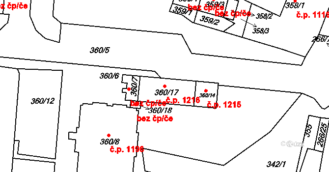 Brumov 1216, Brumov-Bylnice na parcele st. 360/17 v KÚ Brumov, Katastrální mapa