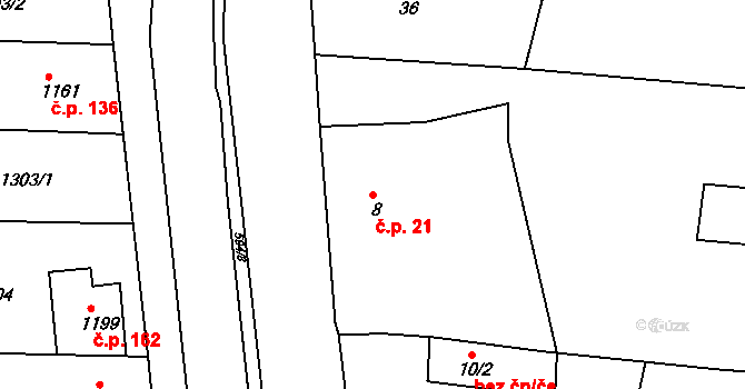 Racková 21 na parcele st. 8 v KÚ Racková, Katastrální mapa