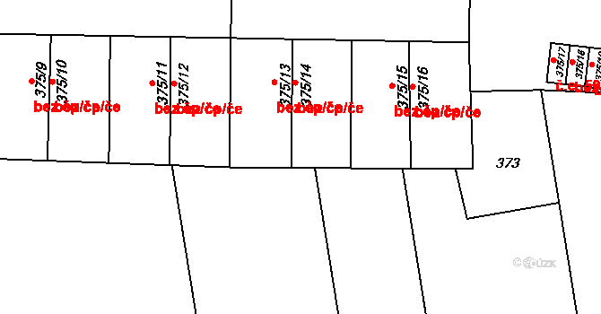 Znojmo 40960676 na parcele st. 375/14 v KÚ Oblekovice, Katastrální mapa