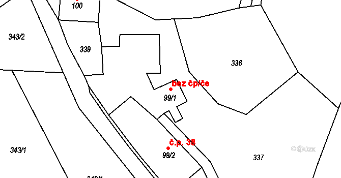 Býčkovice 41104676 na parcele st. 99/1 v KÚ Býčkovice, Katastrální mapa