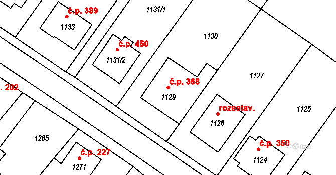Štípa 368, Zlín na parcele st. 1129 v KÚ Štípa, Katastrální mapa