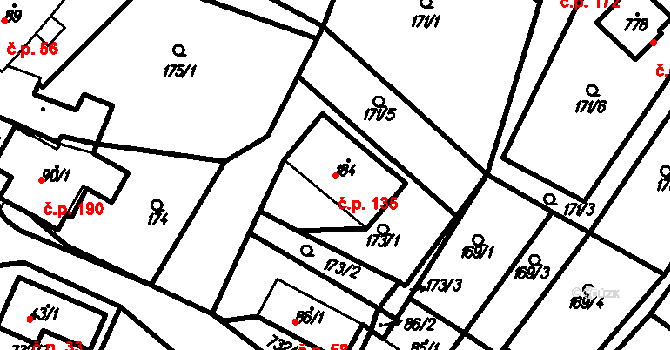 Ruprechtov 135 na parcele st. 184 v KÚ Ruprechtov, Katastrální mapa
