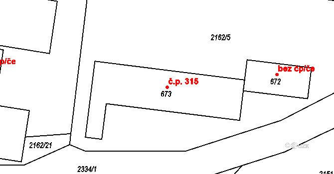 Horní Lideč 43280676 na parcele st. 673 v KÚ Horní Lideč, Katastrální mapa