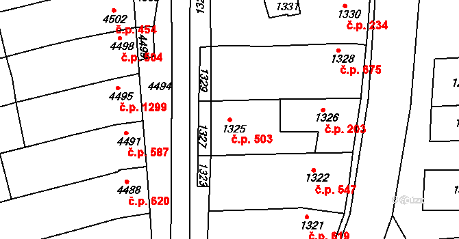 Vlčnov 503 na parcele st. 1325 v KÚ Vlčnov, Katastrální mapa