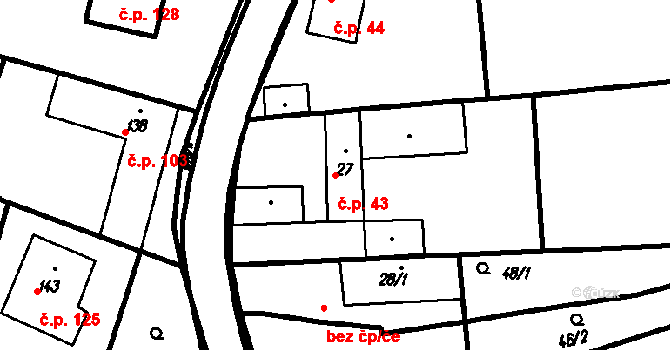 Újezdec 43 na parcele st. 27 v KÚ Újezdec u Osvětiman, Katastrální mapa