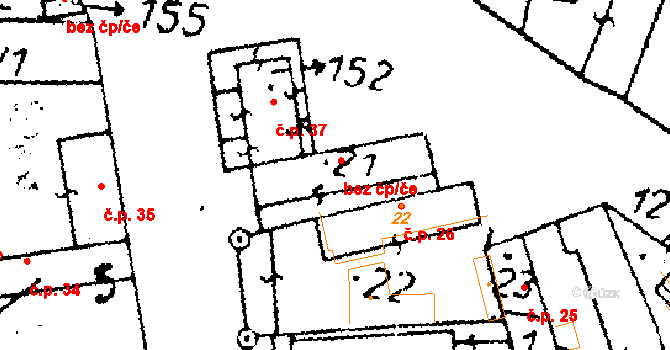 Pňov-Předhradí 49130676 na parcele st. 21 v KÚ Pňov, Katastrální mapa