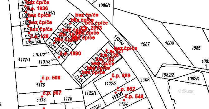 Brno 50153676 na parcele st. 1120 v KÚ Lesná, Katastrální mapa