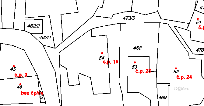Popovec 15, Řepníky na parcele st. 54 v KÚ Popovec u Řepníků, Katastrální mapa